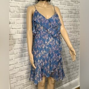 Intermix silk blue floral ruffles off-shoulder summer dress Size 0 NWOT 
(0012)